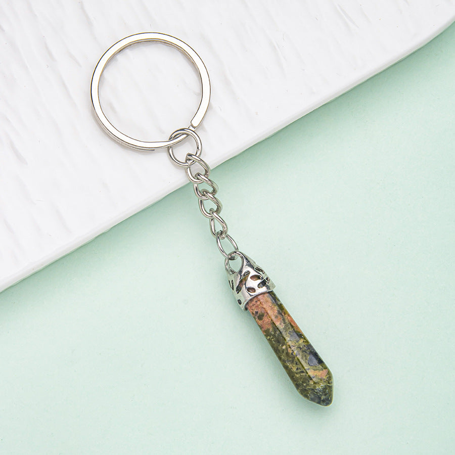 Natural crystal hexagonal column keychain bag pendant