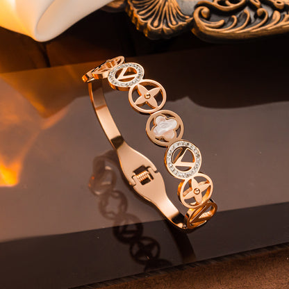 Hollow Clover V-shaped Diamond Bracelet, Fashionable Stainless Steel