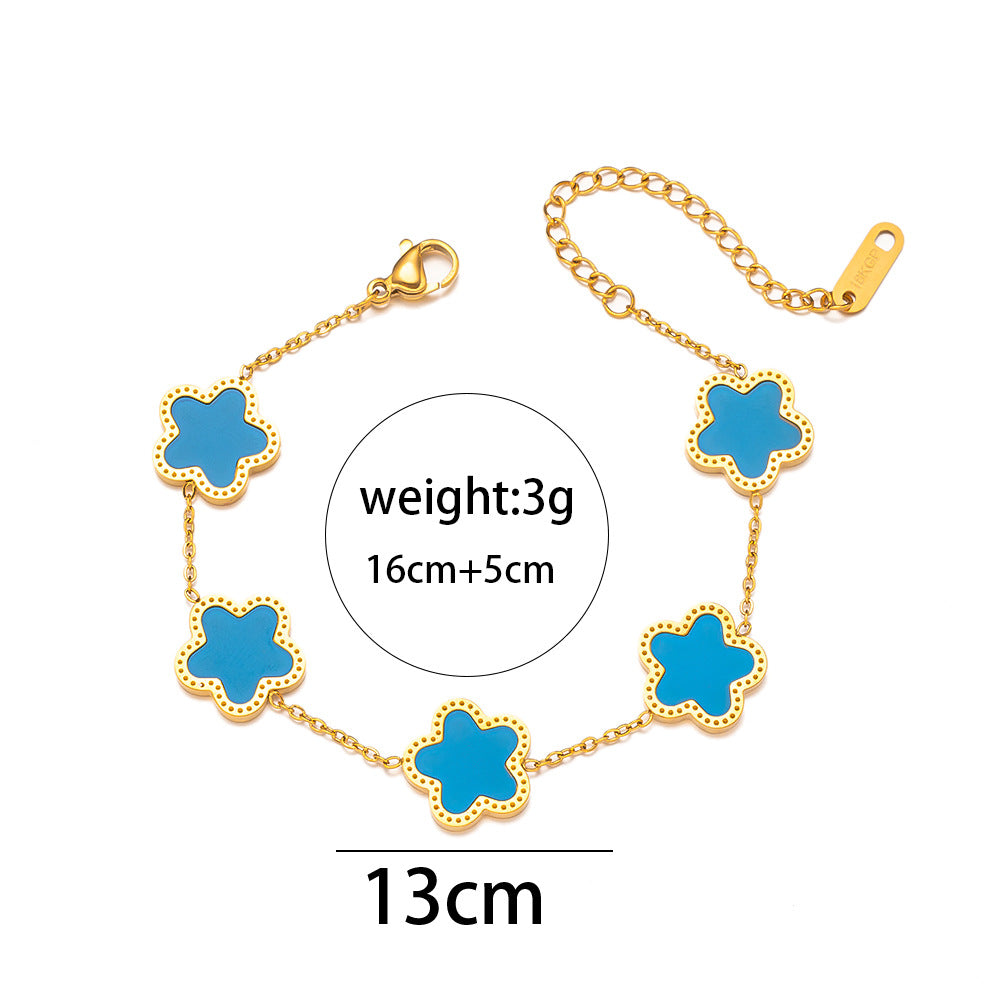 Fashion Stainless Steel Five-Petal Flower Bracelet - 18K Gold