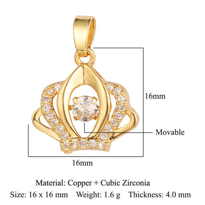 Copper zircon pendant, heart-shaped key, crown wings.