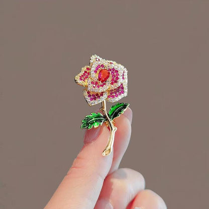 Rhinestone Flower Gold Brooch