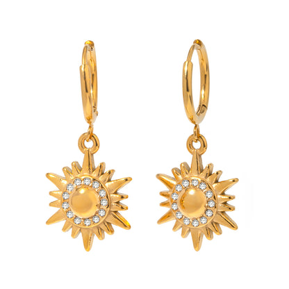 Sun pendant earrings with rhinestones