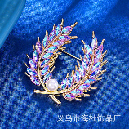 Crystal Wheat Brooch