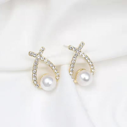 Sense Cross Pearl Letter Earrings Wholesale