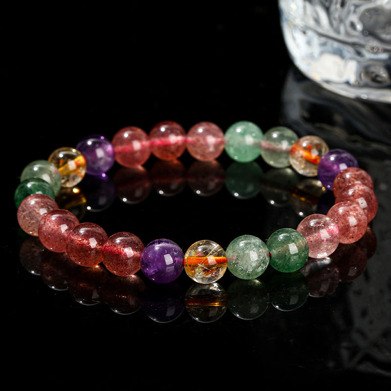 Pulsera de cristal de fresa y turmalina natural 