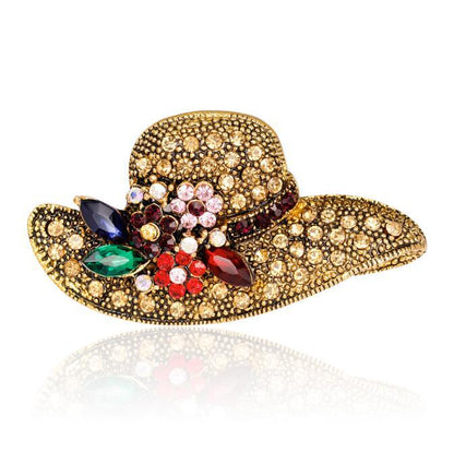 Diamond Sun Hat Ancient Gold Brooch