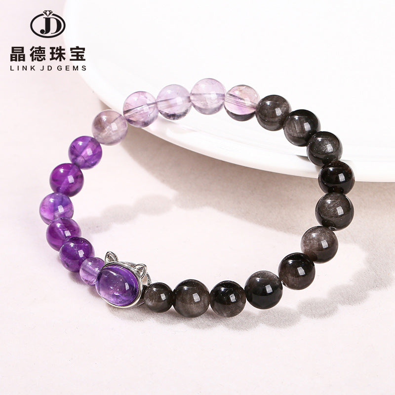 5A Natural Silver Obsidian Amethyst Bead Bracelet