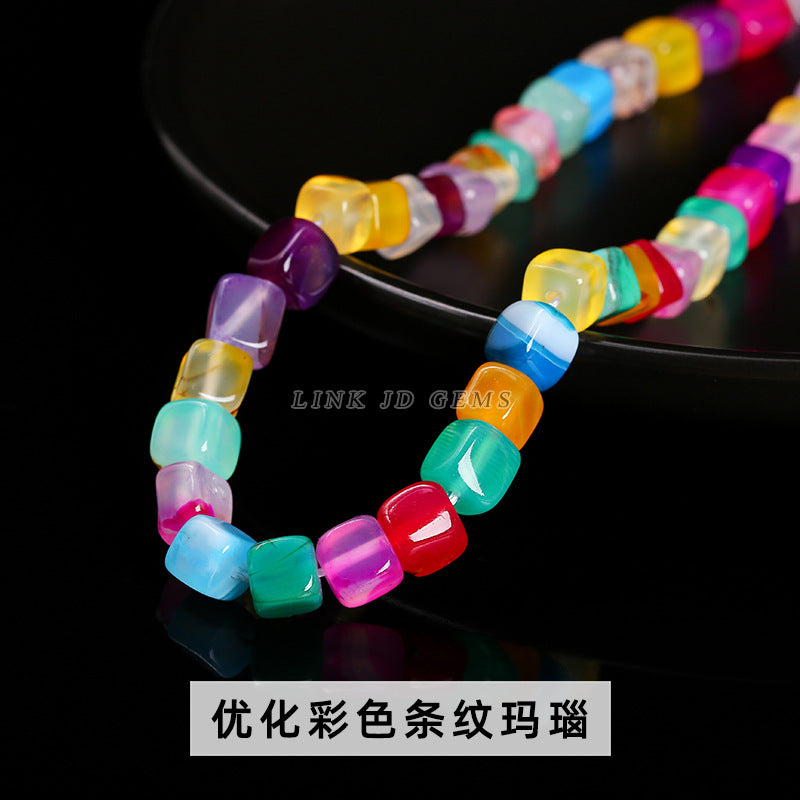 8Mm Optimized Striped Agate Cube Beads Sugar Loose Beads