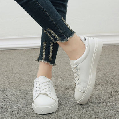 Little white shoes round head lace-up women's shoes