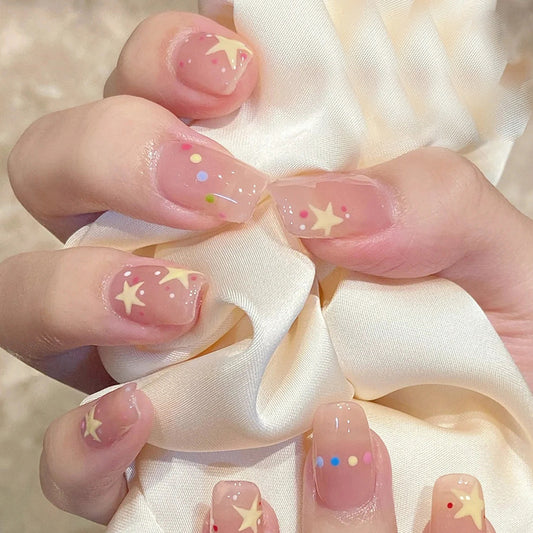 Pink Transparent Polka Dot Star Nails