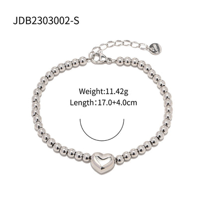 Stainless steel round bead heart bracelet