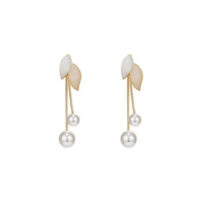 Pearl Leaf Long Fringed Earrings