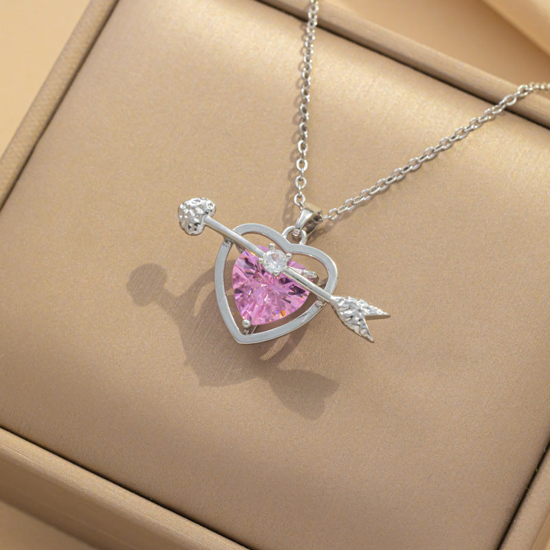 Heart-shaped Pink Zircon Necklace, Elegant Gift for Friend