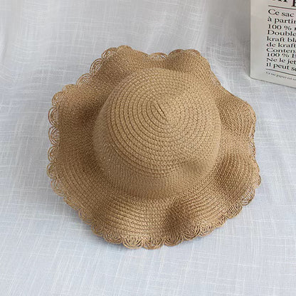 New Family Kids Straw Wide Brim Sun Beach Little Princess Lace