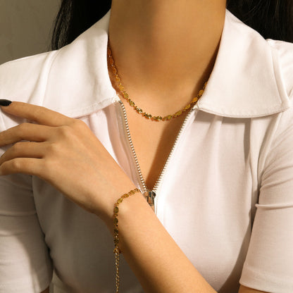 Gold Oval Petal Chain Necklace