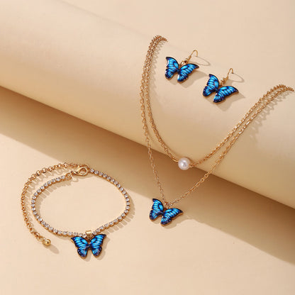 Juego de joyas con colgante de mariposa y pin, 3 piezas 