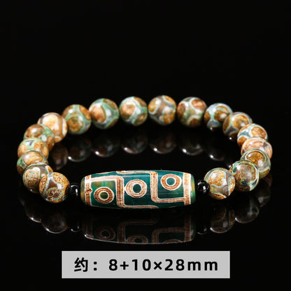 Green nine-eyed dzi bead bucket bead bracelet