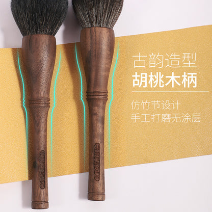 Walnut Wood Handle Fiber Hair LOGO Angled Contour Brush