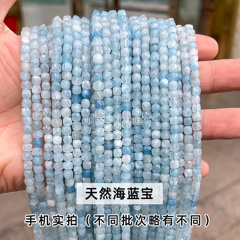 4-5Mm natural aquamarine faceted square beads loose beads