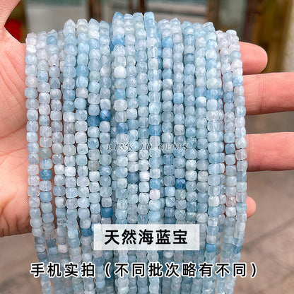 4-5Mm natural aquamarine faceted square beads loose beads