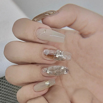 Metallic Silver Glitter Ballet Nails