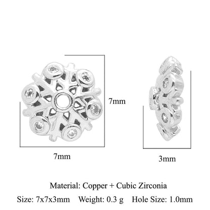 5 pcs/pack round copper zircon beaded flower spacer beads