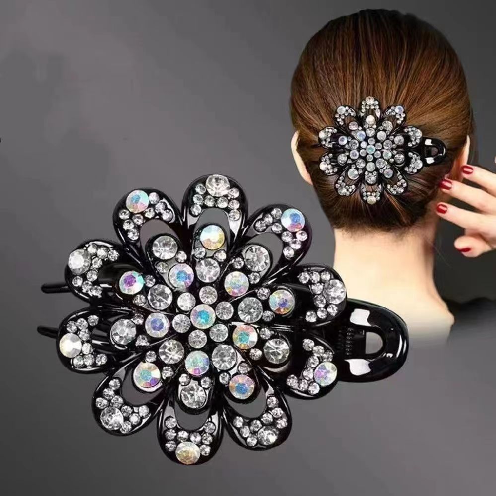 Rhinestone large flower three-tooth duck bill clip hair accessories