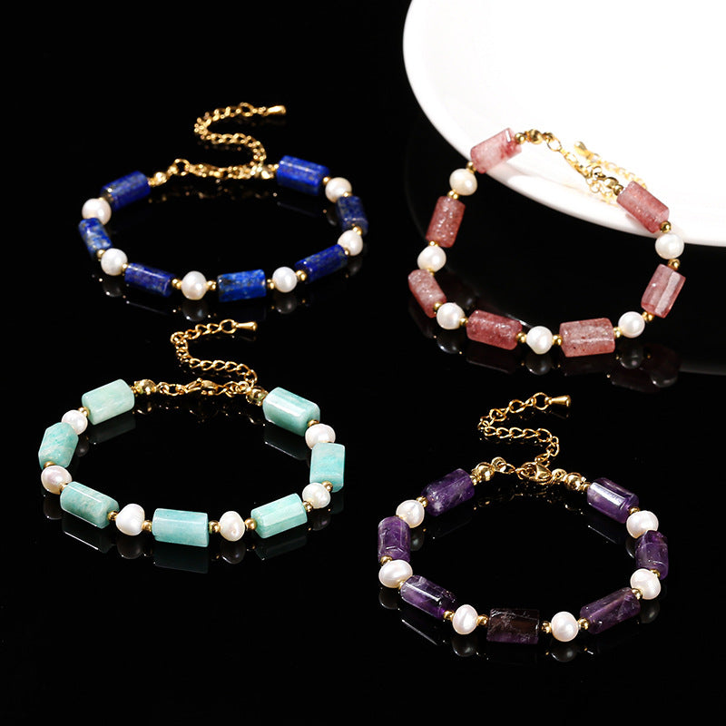 Natural Baroque Pearl Powder Round Tube Bracelet