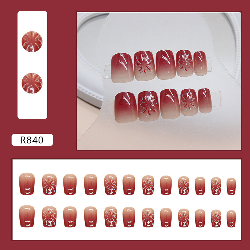 Gradient Fireworks Short T Ballerina Wine Red Nails