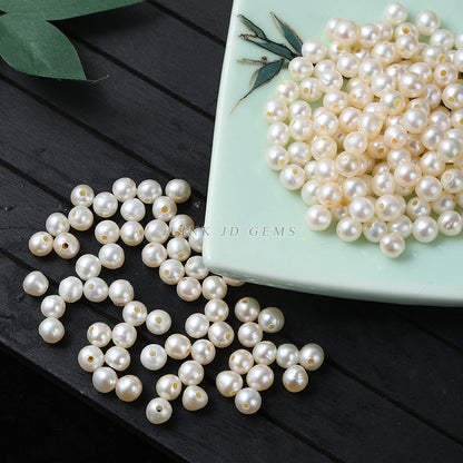 4-5Mm natural freshwater punched round macroporous pearl loose beads