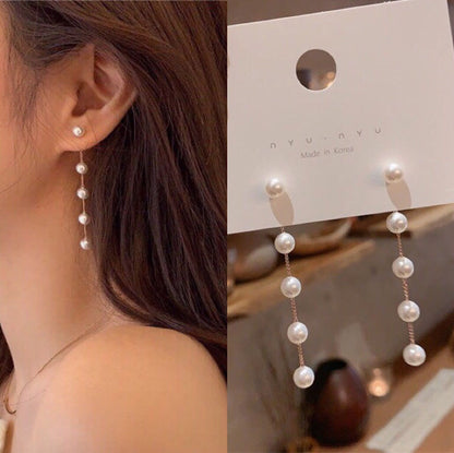 women's long pearl tassel earrings