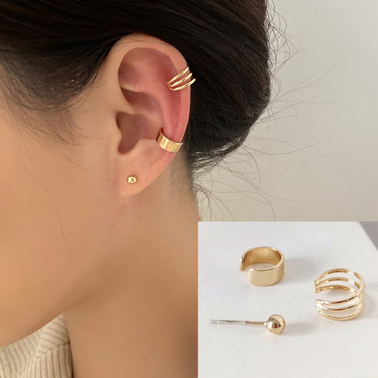 Stylish and simple multi-ring ear clips without ear piercings