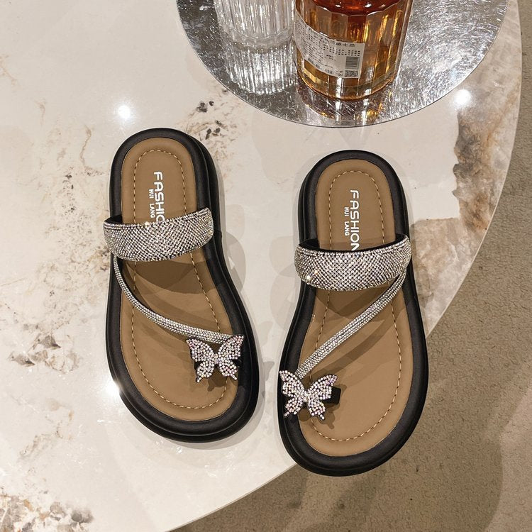 Rhinestone platform Internet celebrity slippers