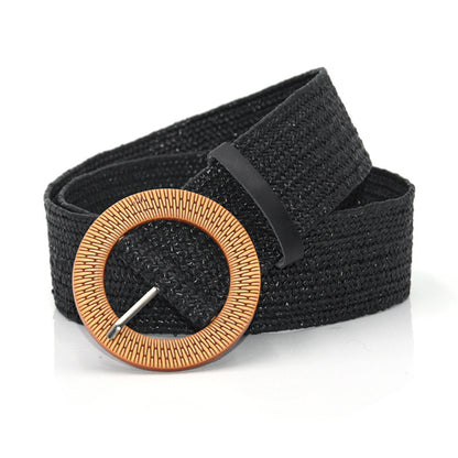 Woven belt Wood-colored square buckle belt