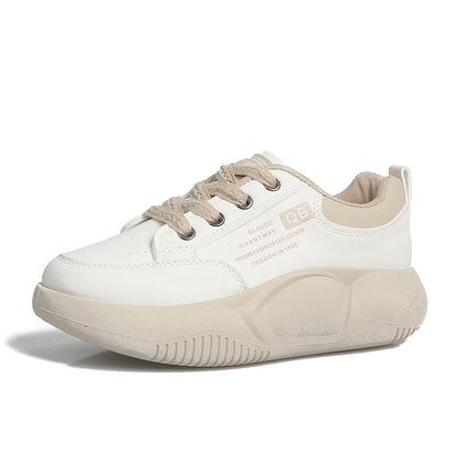 women's white thick-soled sports shoes