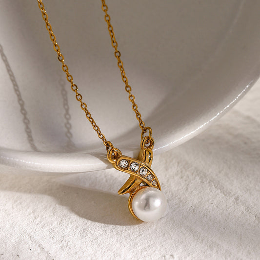 French cross pearl pendant necklace