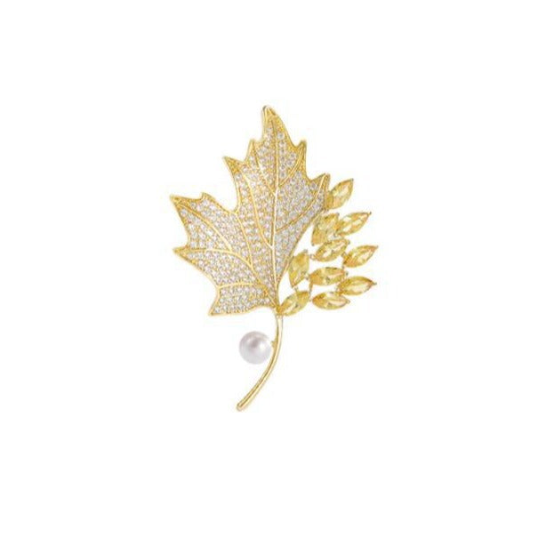 Yellow Crystal Maple Leaf Brooch