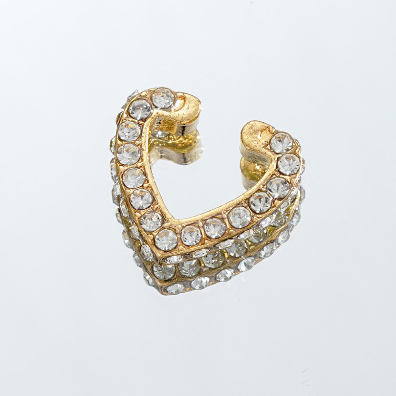 Gold Temperament Diamond Heart Earrings