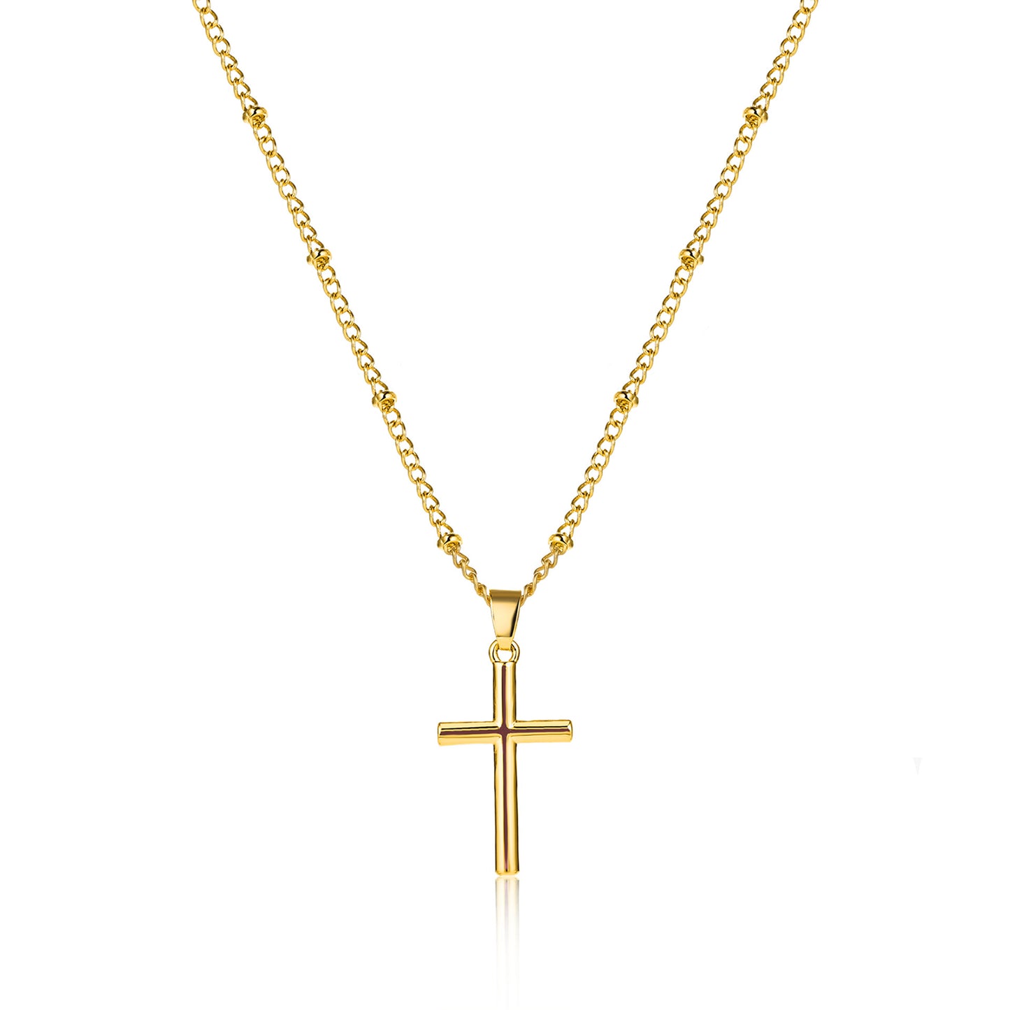 Simple Copper Bead Chain Cross Pendant Necklace