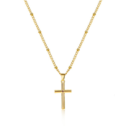 Simple Copper Bead Chain Cross Pendant Necklace