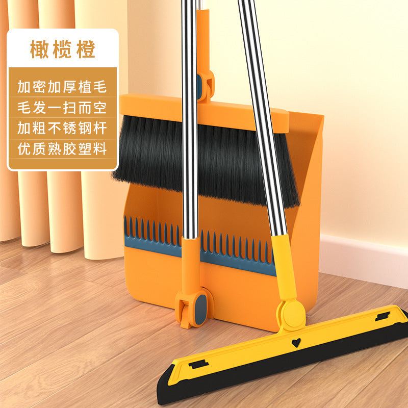 Folding Broom and Dustpan Set, Soft Brush, Hair-Resistant