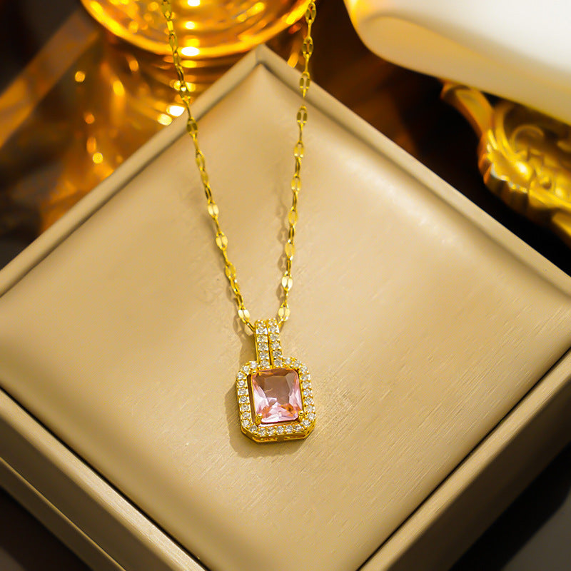 Hip-hop Style Solid Square Zircon Pendant Necklace