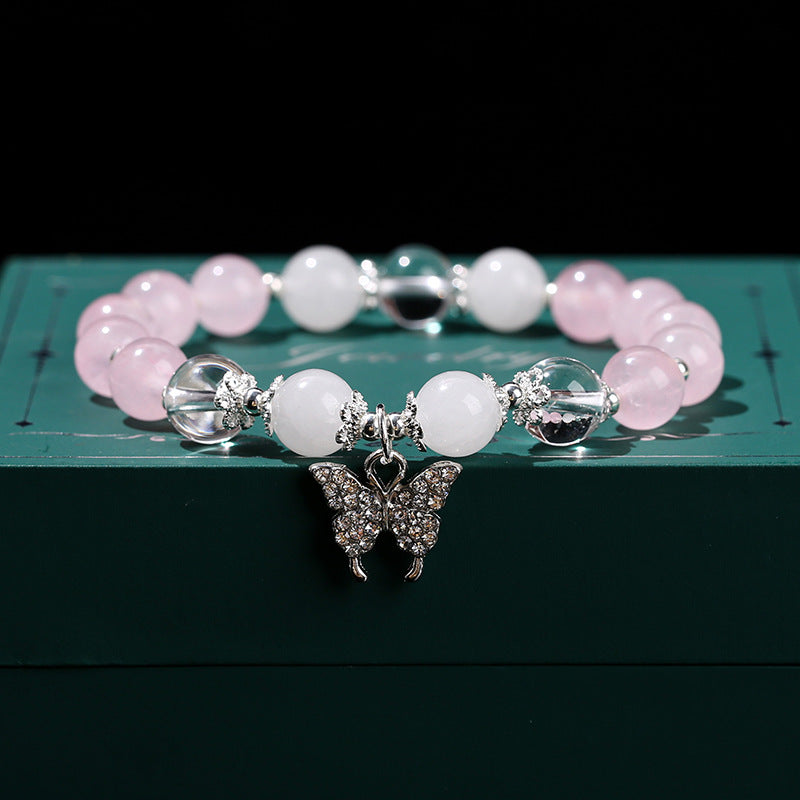 Pink blue chalcedony creative bracelet butterfly pendant