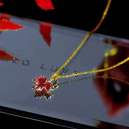 Red Maple Leaf Titanium Steel Necklace