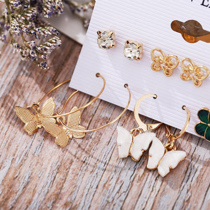 Heart-shaped white stone earrings set of 6 pairs