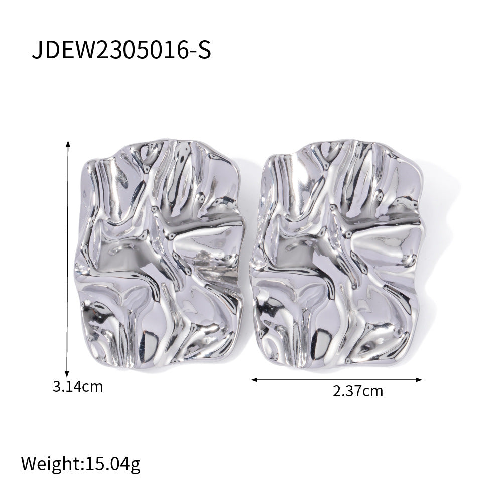 ins titanium steel square fold earrings