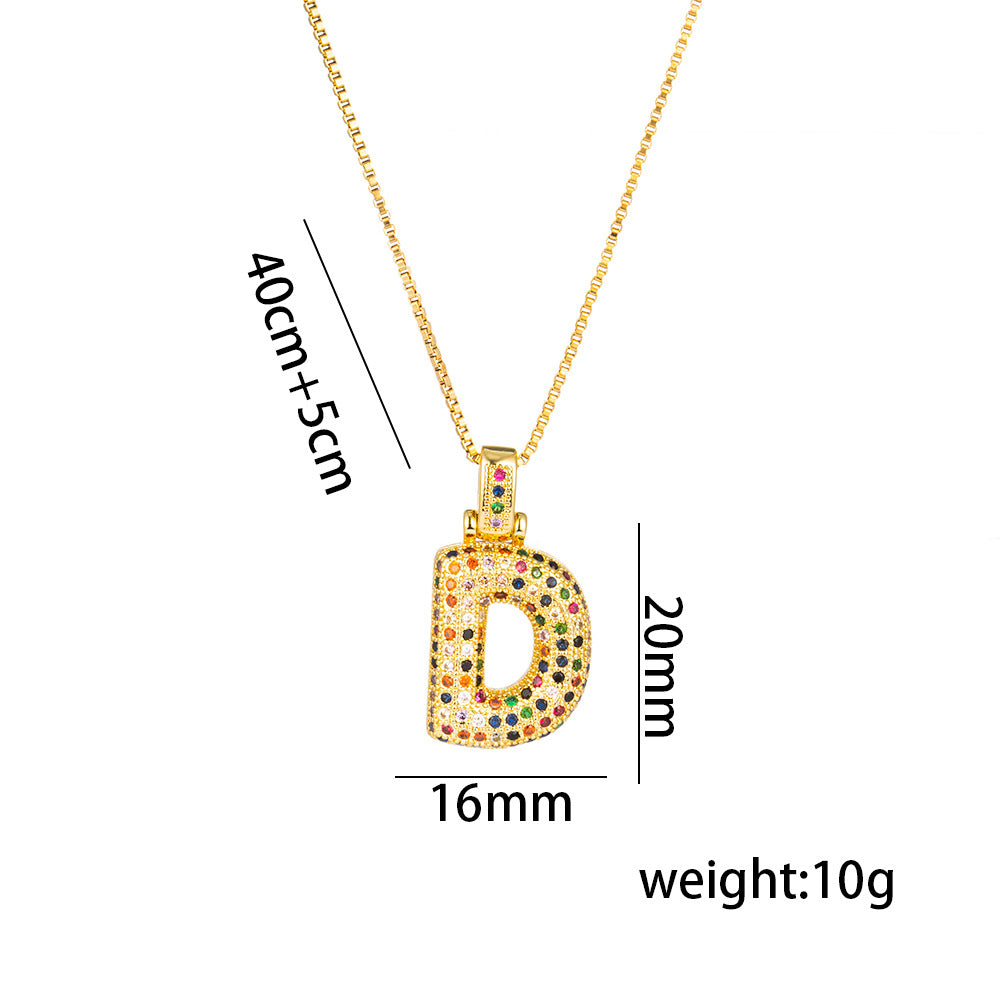 Colorful Zircon Letter Pendant Necklace for Amazon