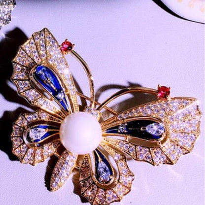 Pearl Enamel Painted Butterfly Brooch