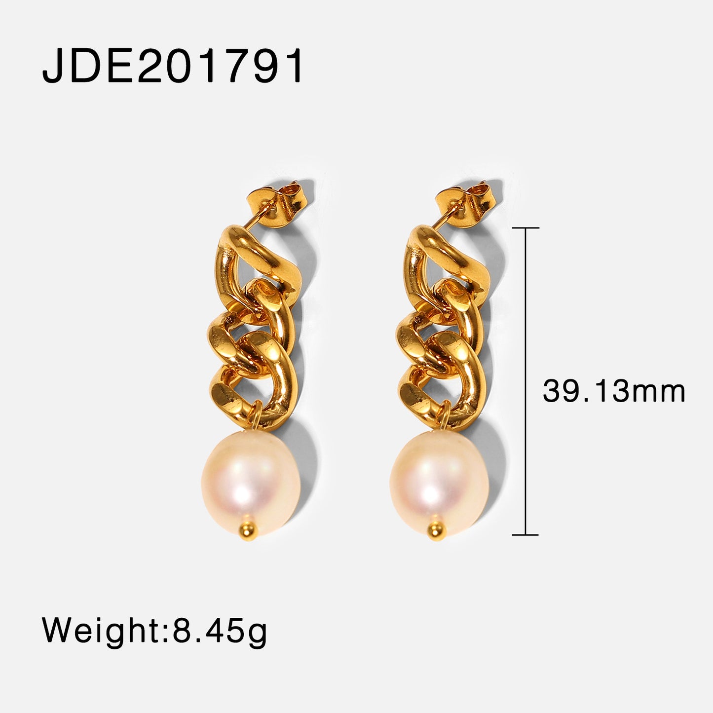 Women's Cuban chain freshwater pearl earrings