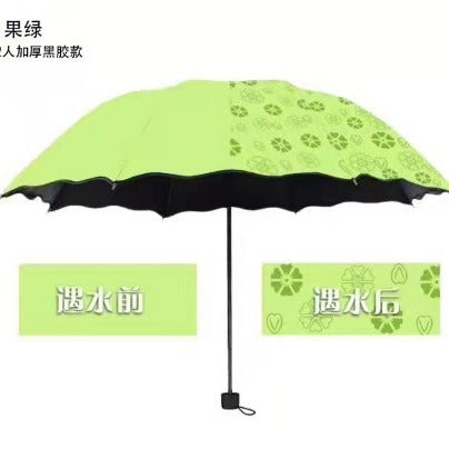 Water-Activated Floral Umbrella 3-Fold Black Coated Umbrella